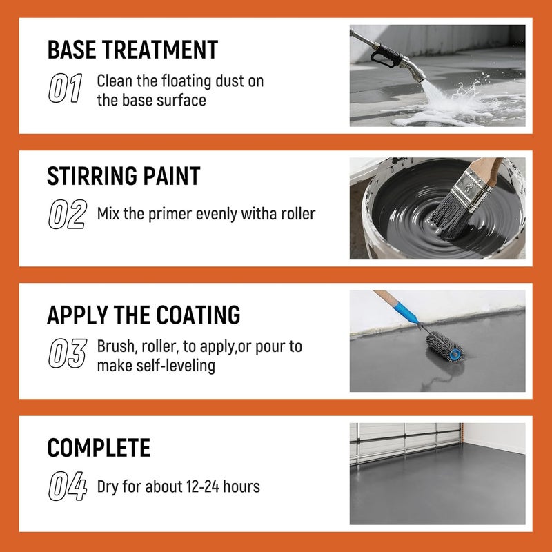 YOA Professional Epoxy Floor Coating (1-Gallon), Smoke Gray Acrylic Concrete Paint, Suitable for Indoor, Garage, Basement, Etc. Single Component Formula, Scratch Resistant, Low VOC, Ready to Use - Image 4